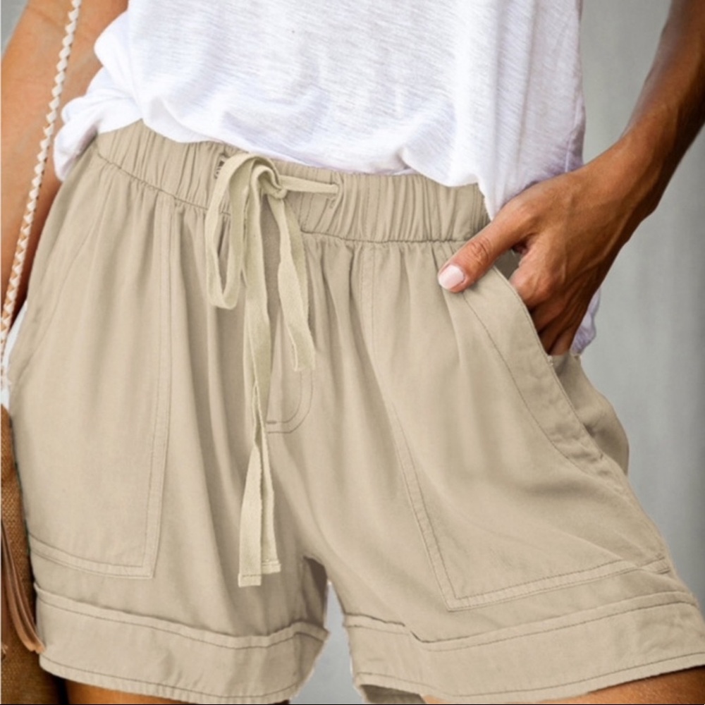 Khaki Tencel Shorts w/4 Pockets - Picture 3 of 5
